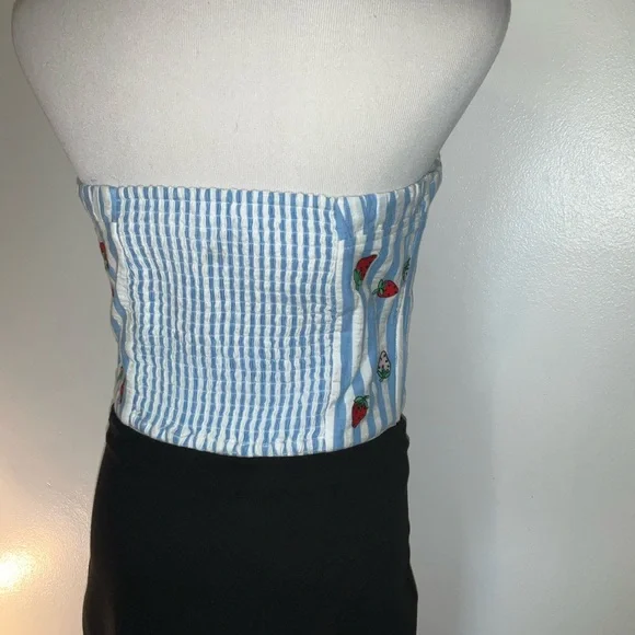 Anthropologie Blue and White Ruffled Bustier Crop Top - Picture 3 of 12